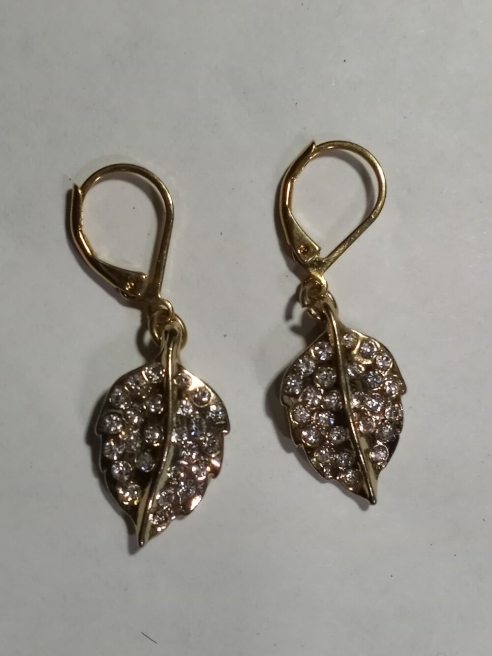 Gold Leaf Dangle Earrings with CZ Accents